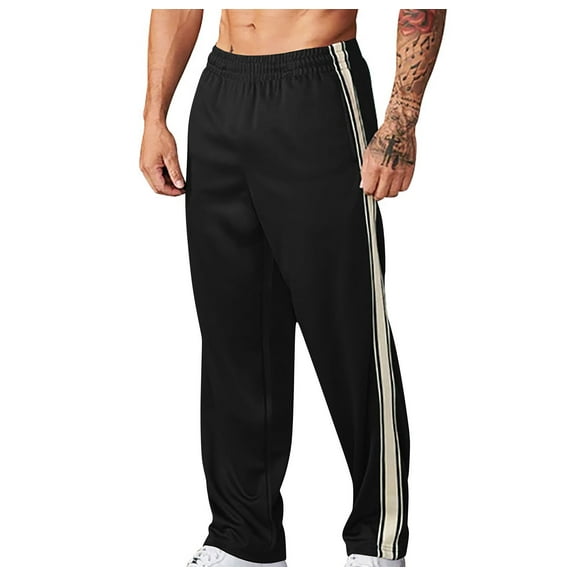 Olyvenn Men's Athletic Mesh Workout Pants Striped Track Running Gym Jogger Sweatpants with Zipper Pockets Black 8