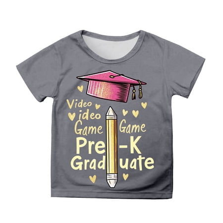 Xijirk Girls Shirts Toddler Kids Cute Cartoon Theme Short Sleeve T Shirt Round Neck Casual Top for Everyday Wear Graduation Events Soft Loose Fit Tee Boys Shirts 12-13 Years Grey