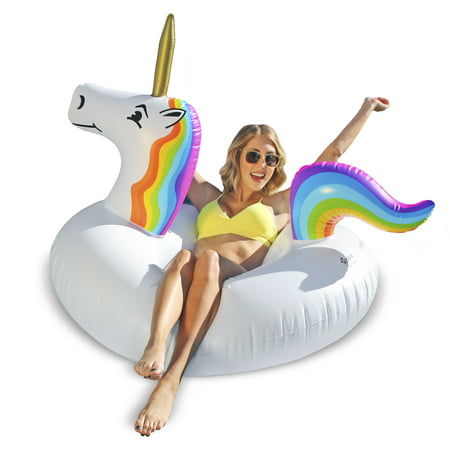 GoFloats Unicorn Party Tube Inflatable Swimming Pool Raft, Float In Style, for Adults and