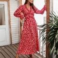 thumbnail image 5 of Odeerbi Dresses for Women Casual Maxi Dresses Erogenous Fashion V-Neck Floral Long Sleeve Flared Sleeve Long Dress Red, 5 of 9