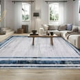 thumbnail image 3 of Modern Rug 8x10 Large Area Rug Washable Rug Distressed Border Rug Contemporary Blue Rug, Minimalist Living Room Rug, Non Slip Soft Rug, Foldable Printed Rug for Bedroom Office, 3 of 20