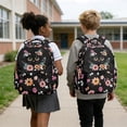 thumbnail image 3 of SCRAWLGOD Black Cat Daisy Floral Print Black Kids Backpack for Girls Boys 17 Inches Large Lightweight School Bag for Primary,Teenage & Elementary Students Bookbag, 3 of 7