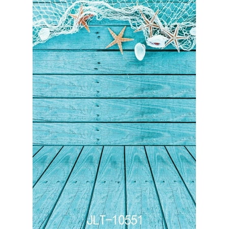 Image of ABPHOTO Polyester 5x7ft Photography Backdrops Blue Painted Stripe Wood Floor Starfish Shell Seamless Newborn Baby Toddlers Lover Portraits Background Photo Studio Props10551