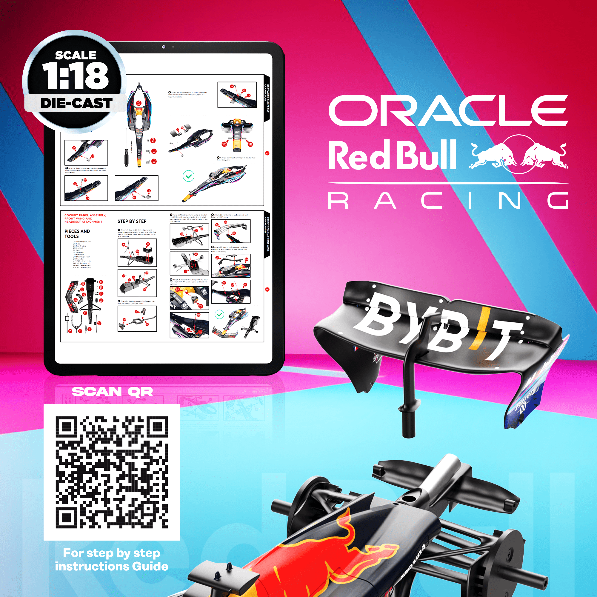 Formula 1 Miami GP RB19 Model Kit - 1:18 Scale Racing F1 RB19 Model Inspired by Checo Pérez & Max Verstappen Building kit, Collectible diecast, 140 Pieces
