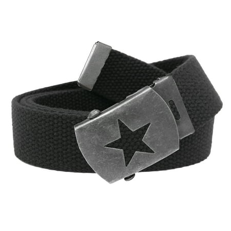 Women's Distressed Silver Star Slider Military Belt Buckle with Canvas Web Belt Small