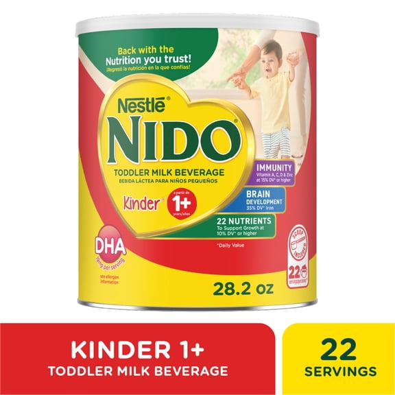 NIDO Kinder 1 Powder Beverage Mix, Immunity Toddler Milk with Vitamins A, C, D, Iron to Support Growth, 28.2 oz Canister