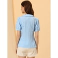 thumbnail image 4 of Blusa de cuadros vichy Allegra K Mujer manga corta cuello Peter Pan camisa con botones Azul claro M, 4 of 5