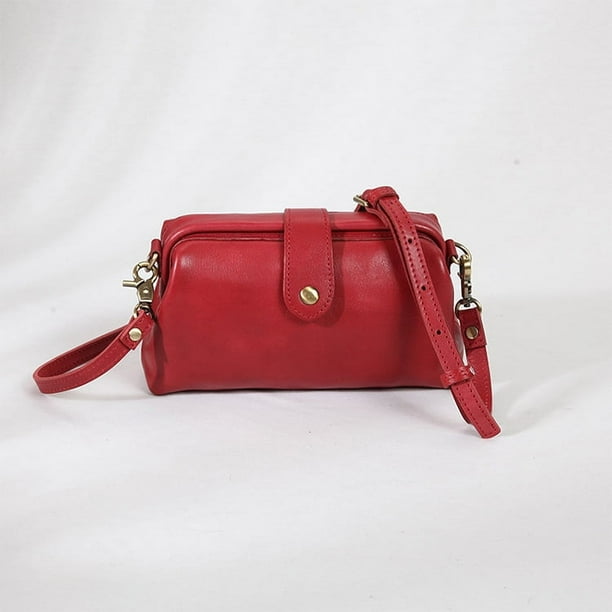 Bolso de mujer de piel auténtica con clip de piel de vaca de capa superior, bolso informal tipo caja de piel curtida con vegetales, bolso bandolera mini dorado con boca