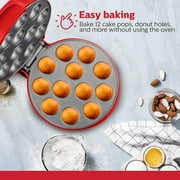 Holstein Housewares 12-Count Cakepop Maker, with Non-Stick Plates & Indicator Lights – Bakes 12 Sweet or Savory Pops Fast, Perfect for Birthday Treats & Holiday Party Snacks, Red
