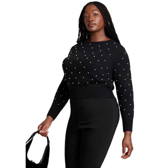 ELOQUII Women's Plus Size Pearl Sweater