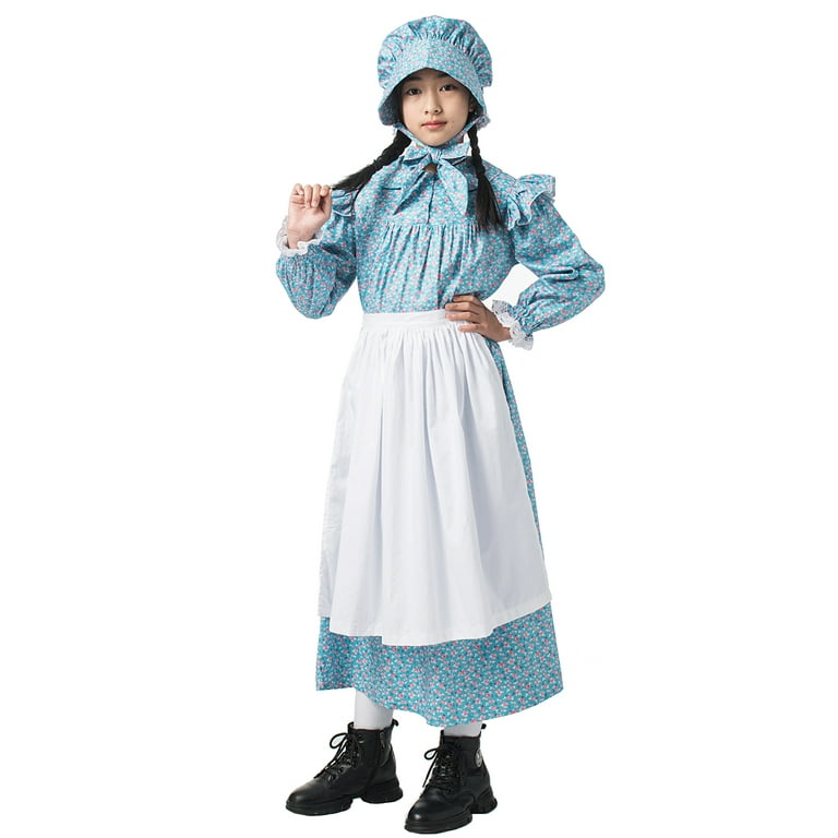 Scarlet Darkness Women Colonial Costume Prairie Dress Pioneer 3 Pieces Set  Historical Dress