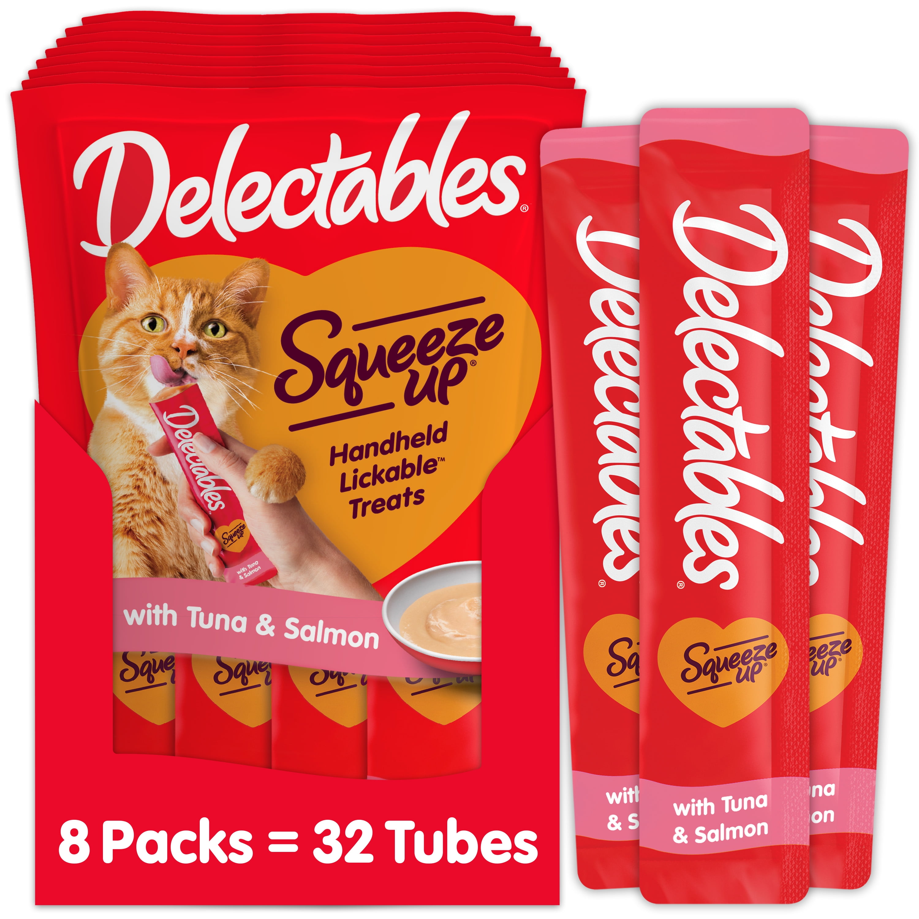 (6 pack) Hartz Delectables Squeeze Up Tuna & Salmon Interactive Lickable Wet Cat Treat, 0.5oz Tube (32 Count)