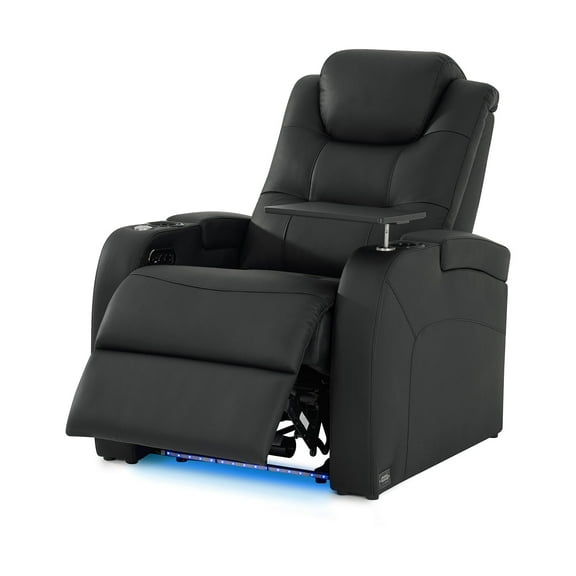 comfiroom Home Theater Seating Simple Style Top Grain Nappa Leather Loveseat Recliners Chair Dual Power Movie Gaming Sofa Chair Electric Headrest with Tray Table Type-C USB Charger (Black, Row of 1)