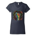 thumbnail image 2 of Wild Bobby The Power of Unity Colorful Fist Puff Print Fashion Women’s Standard V-Neck Tee, Navy, X-Large, 2 of 6
