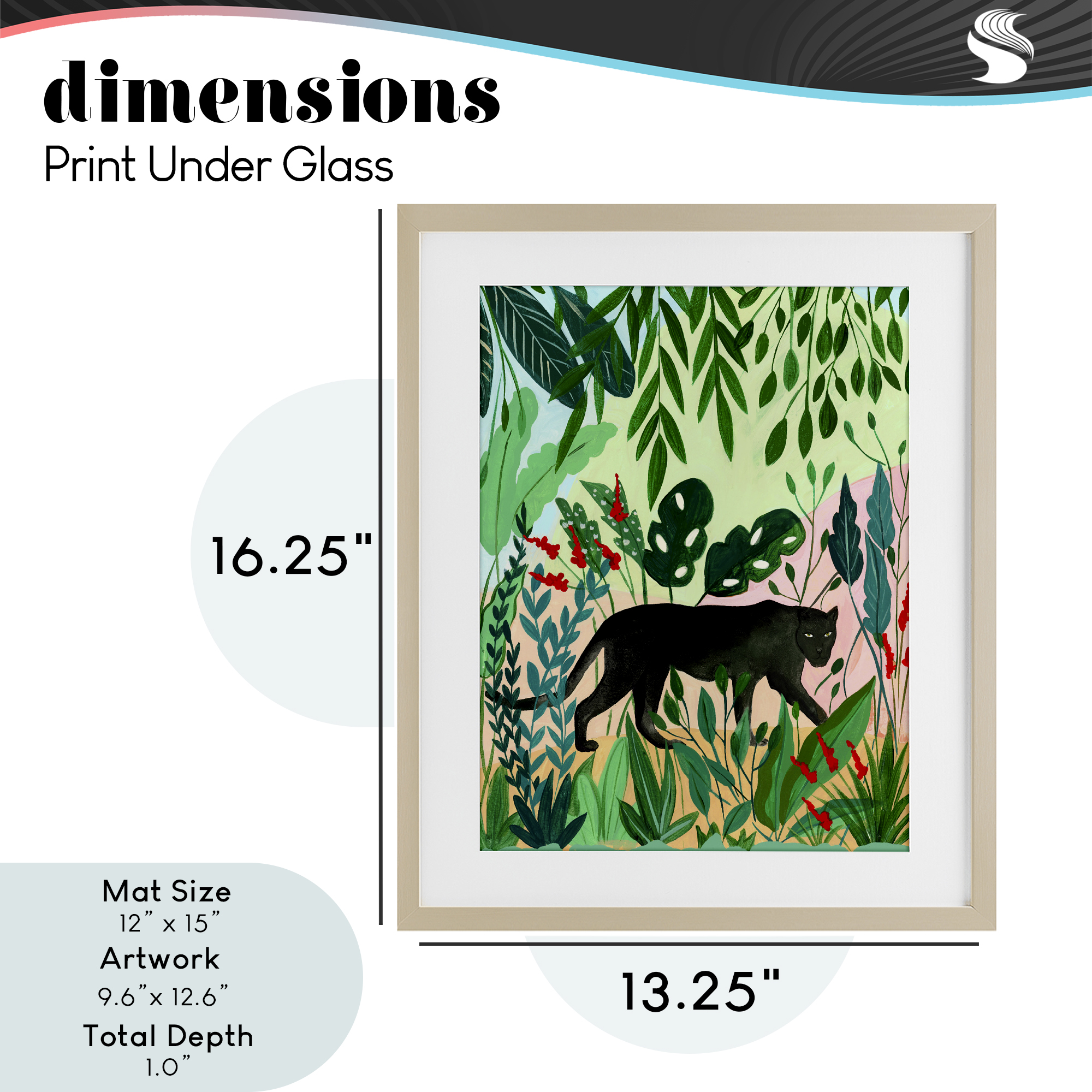 Stoic Panther Tropical Forest Birch Framed Print Under Glass, design by Nabeela Rumi