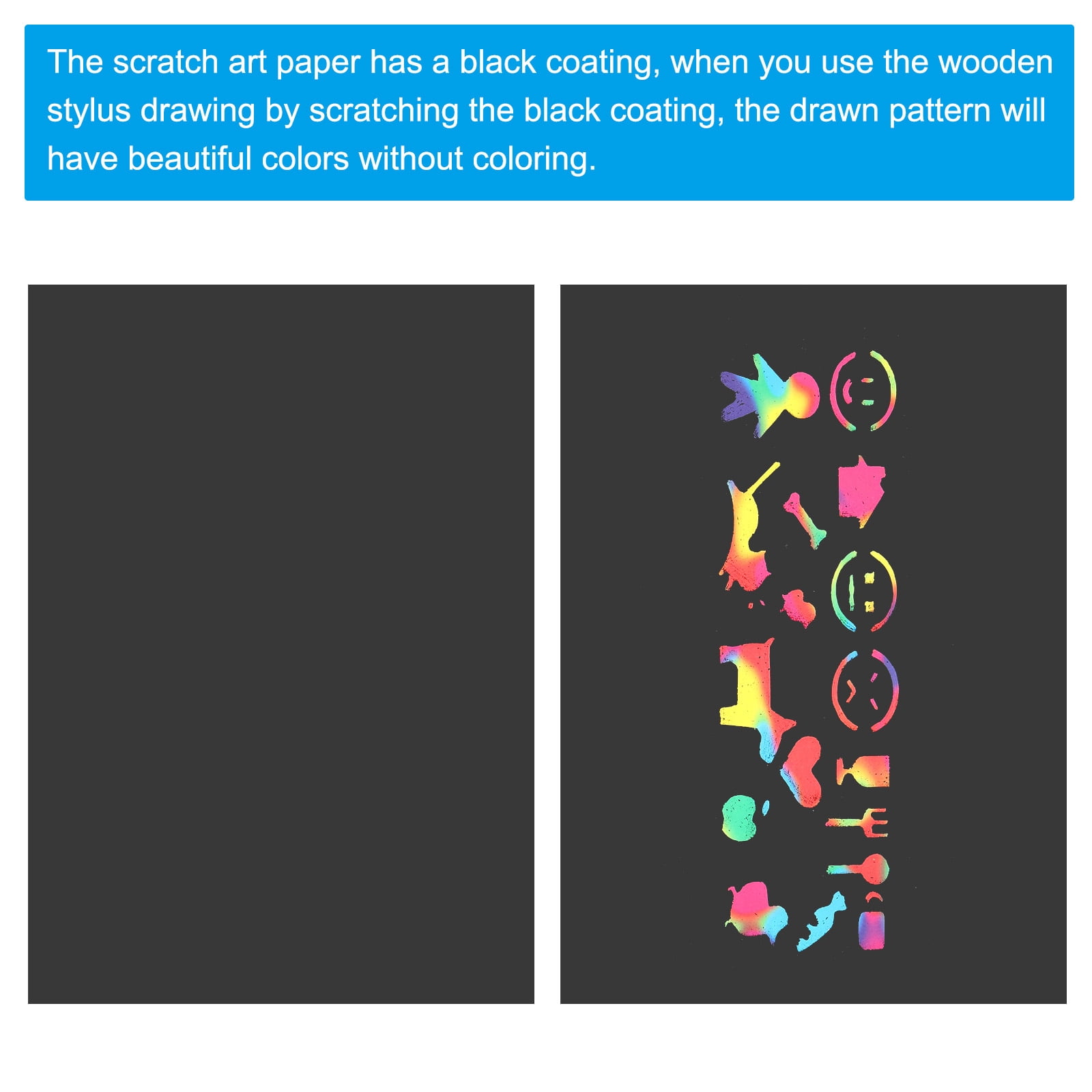 Uxcell Scratch Art Paper Set Include 200Pcs Scratch Off Paper&Wooden Stylus&Stencil