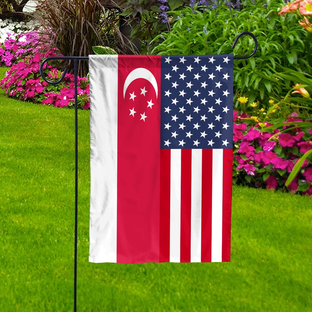 American Singapore Flag Singaporean Friendship U.S.A Memorial Day Patriotic For House Flag, Double-Sided Decorative Outdoor Flag, Polyester Yard Flag 29.5 x 39.5 in