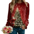 thumbnail image 4 of TTUHYWXI Womens Green Red Christmas Sweatshirts Xmas Tree Snowflake Printed Long Sleeve Pullover (Watermelon Red, L), 4 of 6