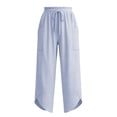 thumbnail image 5 of Women Striped Cropped Capri Pants Sevevn Drawstring Elastic Waist Irregular Hem Casual Trousers With Large Side Pockets, Multi‑Color Options For Summer Daily Wear, 5 of 6