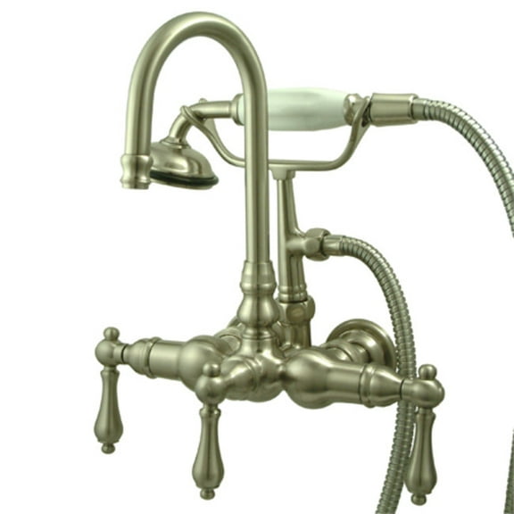 Vintage Three Handle T ub Mount Clawfoot Tub Faucet with Handshower, Satin Nickel