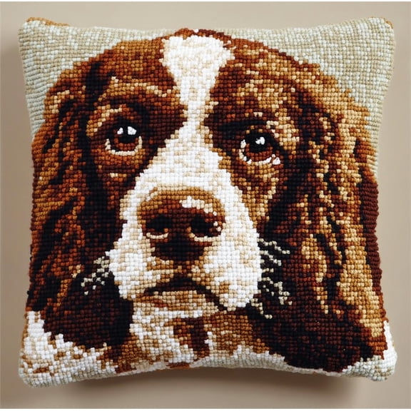 DIY Latch Hook Kitslatch Hook Kits Springer Spaniel Dog DIY Latch Hook Kits Pillow Needlepoint Cushion Kit for Home Décor Needlework Set for Adult Beginners 17X17In