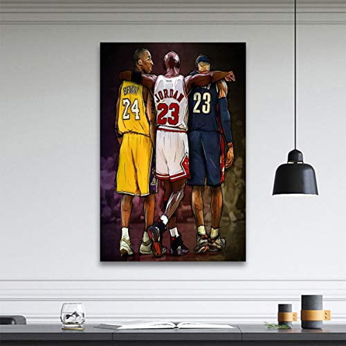 Michael Jordan Kobe Bryant Lebron James basketball Sports Poster Print  Abstract Art Painting Large Wall Art Canvas Paintings Office Decoration  Home Decoration (A,24x32inch Wrapped Framed) 