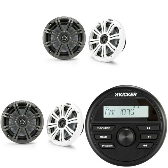 Kicker KMC2 Gauge Mount Marine Grade Receiver & ( 2 Pairs ) 45KM654 6.5" Marine Speakers bundle