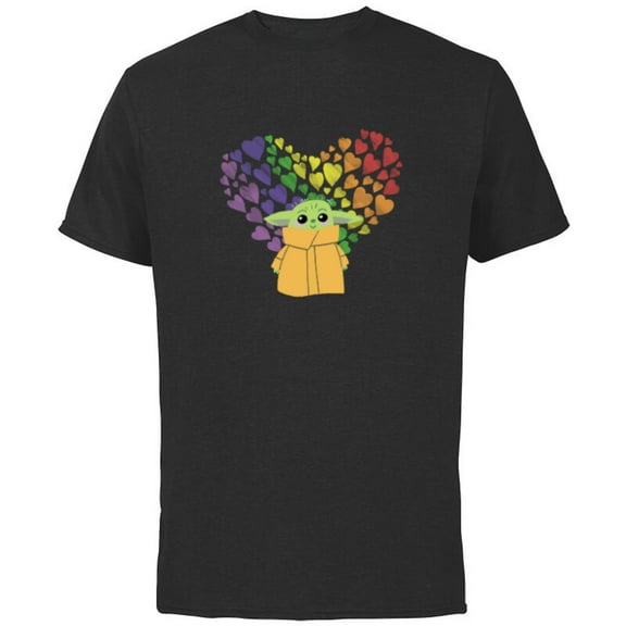 Star Wars The Mandalorian The Child Rainbow Hearts - Short Sleeve Cotton T-Shirt for Adults - Customized-Black