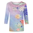 thumbnail image 4 of Fiudx Tops para Mujer Camiseta Holgada de Manga Tres Cuartos con Cuello Redondo y Estampado Regular a La Moda Informal para Mujer, 4 of 4