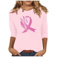 thumbnail image 3 of AGWOLF Breast Cancer Support T-Shirt for Women Pink Ribbon 3/4 Sleeve Shirts Loose Fit Crew Neck Pullover Lightweight Breathable Soft Graphic Tee Pink M, 3 of 5