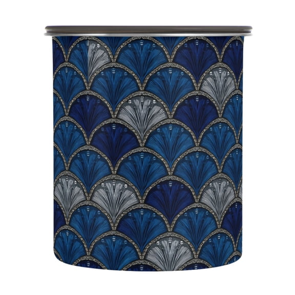 900ml Stainless Steel Food Storage Containers Dark Blue Fan-shaped Pattern Airtight Kitchen Canisters with Vacuum Lid for Coffee Tea Flour Sugar Grains