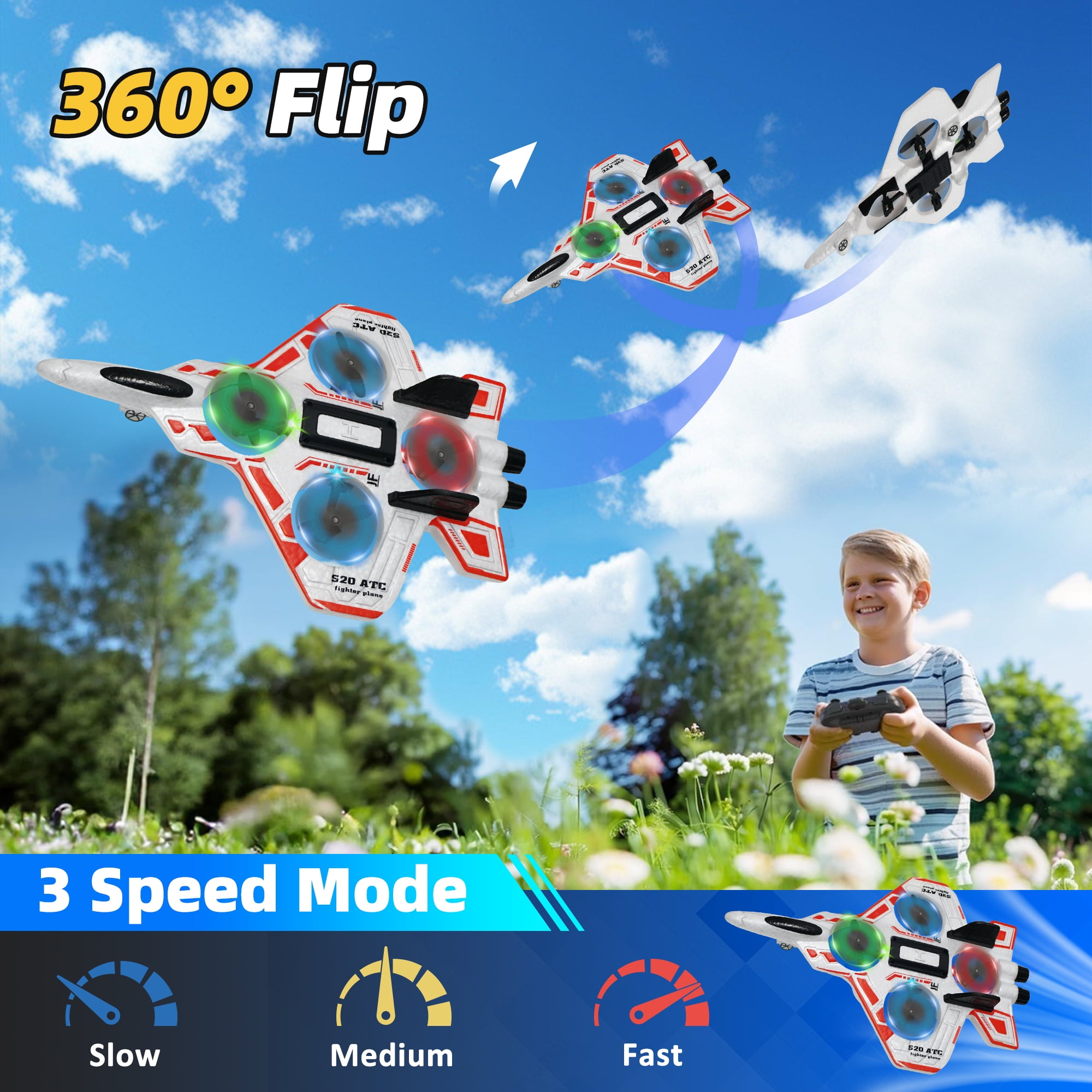 Foam Drone RC Airplane for Kids Beginners, Remote Control Plane 360° Flip Fighter Jet with Light, 2.4GHZ Radio Control Helicopter Toy for Kids, Auto Hovering