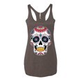 thumbnail image 2 of Wild Bobby Day Of The Dead Sugar Skull Pop Culture Women Tri-Blend Racerback Tank Top, Brown, Small, 2 of 5
