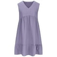 thumbnail image 4 of A-Line Cotton Linen Dresses for Women Summer Sleeveless Knee Length Ruffle Tiered Layered Smock Midi Dresses V Neck Cotton Linen Work Gauze Dresses Light Purple M, 4 of 6