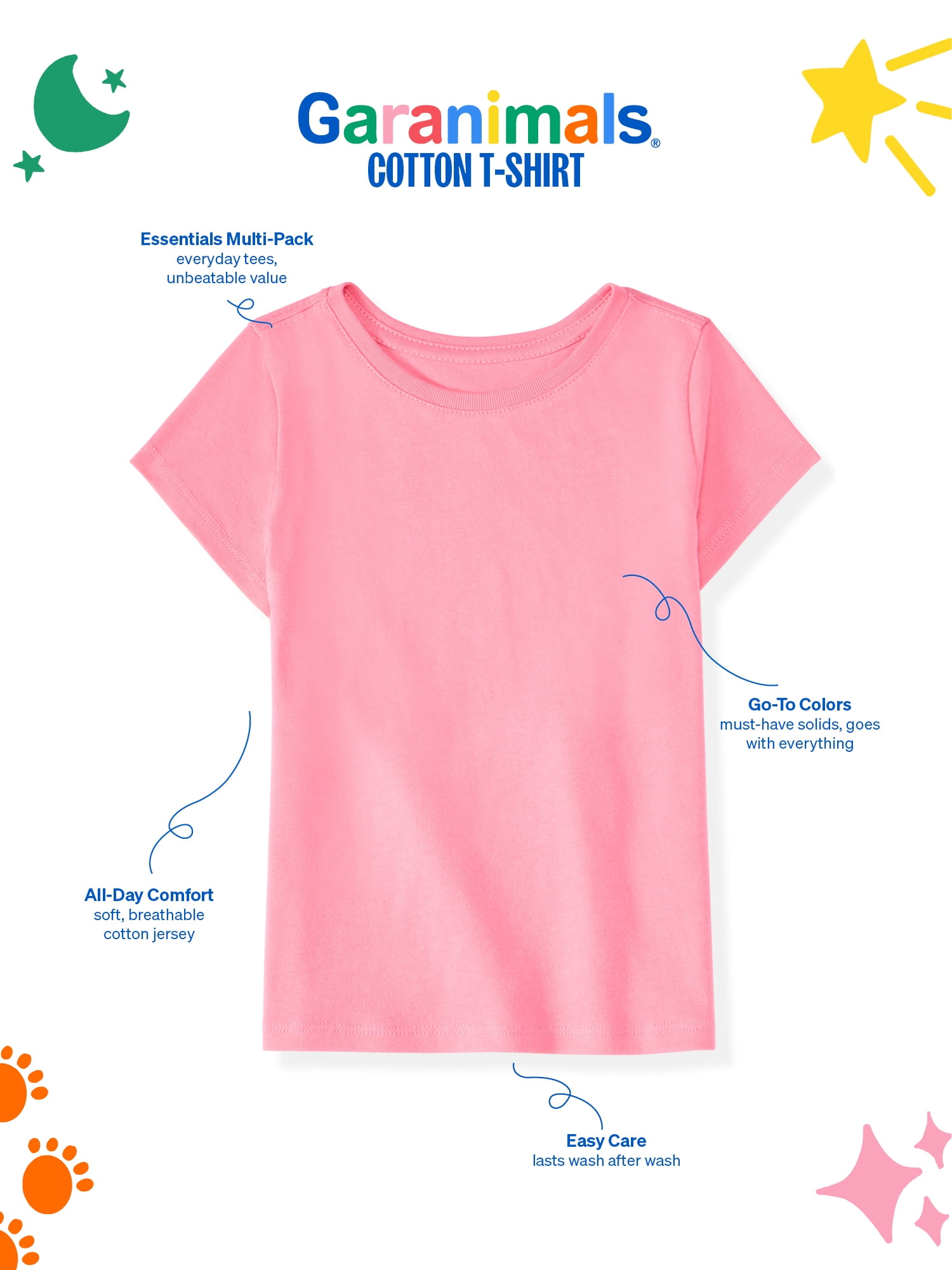 Garanimals Newborn, Baby & Toddler Girl Cotton Short-Sleeve Solid T-Shirts, 3-Pack, Sizes 0-6T