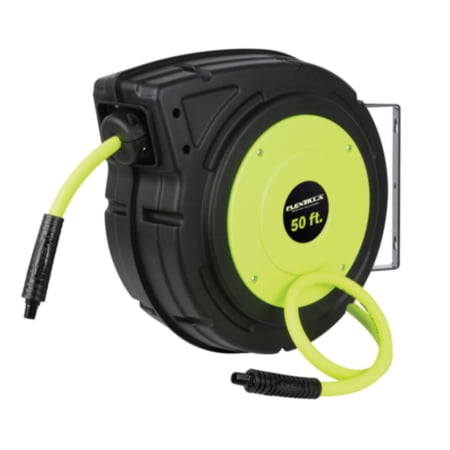 Photo 1 of Flexzilla® Enclosed Plastic Retractable Air Hose Reel, 3/8" x 50', Flexible Hybrid Polymer, ZillaGreen™