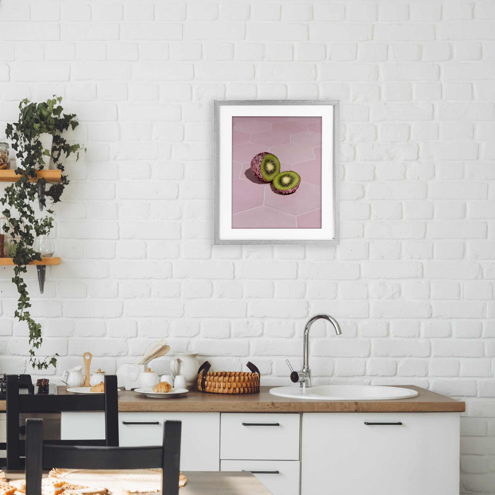 Stupell Industries Pink Glimmer Kiwi Gray Framed Print Under Glass, design by LISH Creative