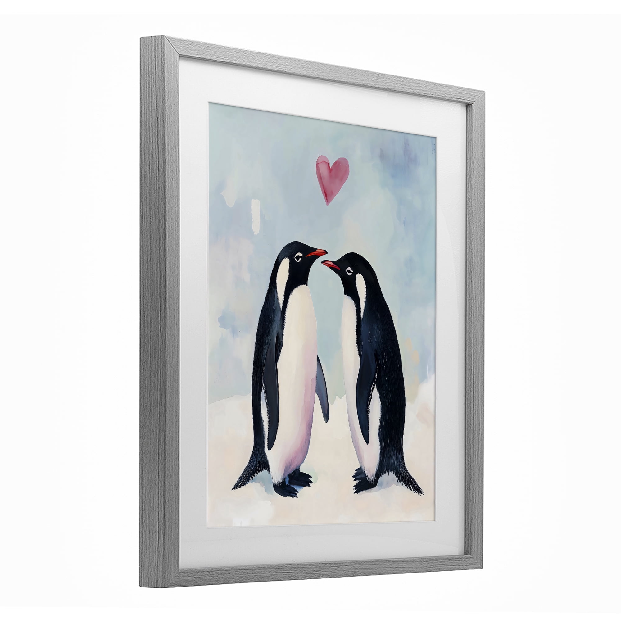 Stupell Industries Penguin Love with Heart Gray Framed Print Under Glass, design by The Prints Vibe