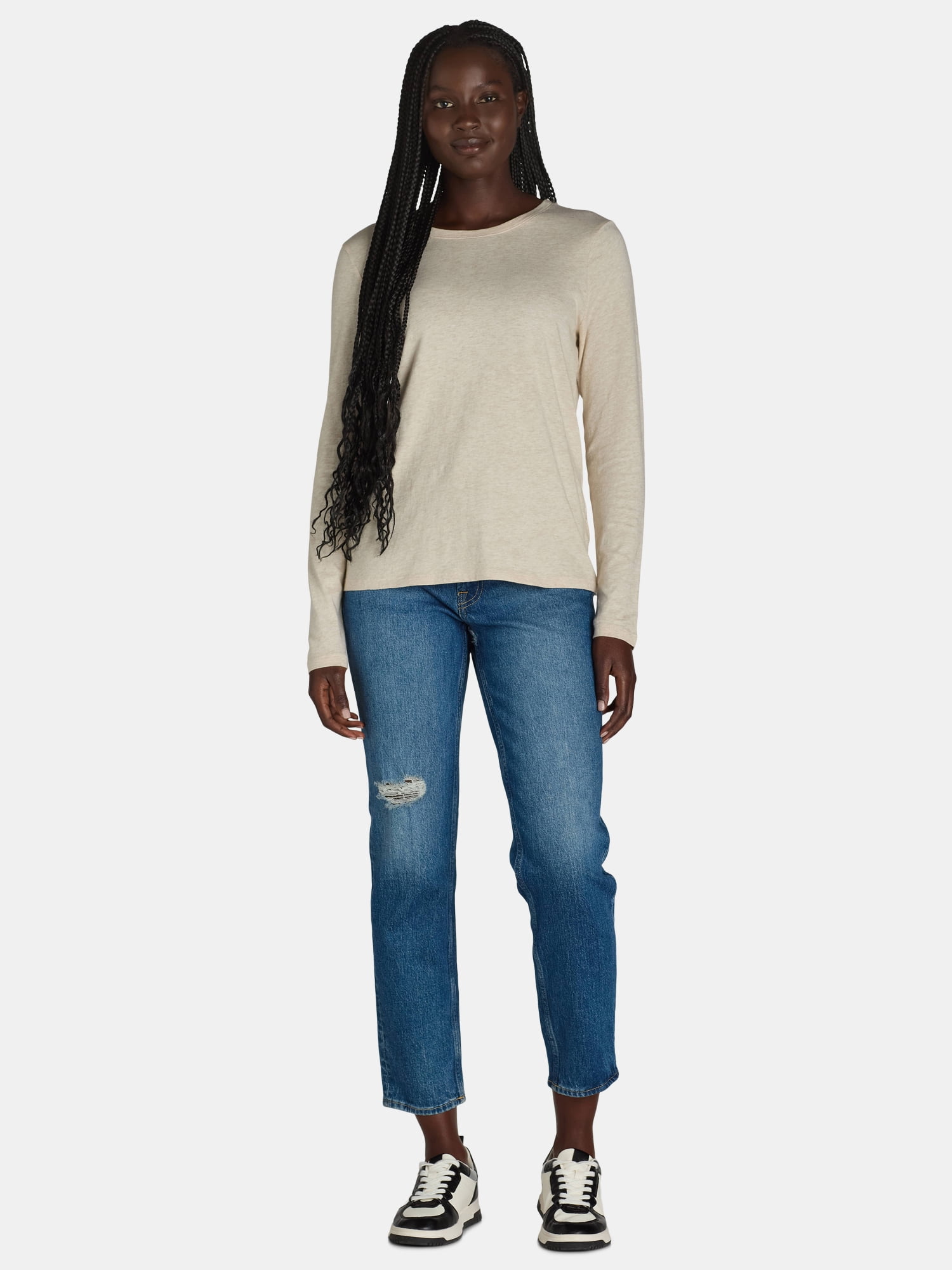 Time and Tru Women's Long Sleeve Core T-Shirt, Sizes XS-XXXL