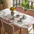 thumbnail image 3 of Easter Bunny Table Cloths for 3 Foot Rectangle Tables, Cute Rabbit Rose Floral Pastoral Leaves Plants Patio Waterproof Elastic Fitted Tablecloths, Washable Rectangular Table Cover for Camping, 3 of 8