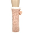 thumbnail image 2 of Dust Pink Gold Glitter Knit Pom Pom Womens One Size Plush Lined Non Skid Indoor Slipper Socks, 2 of 4