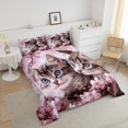 thumbnail image 4 of Erosebridal Animal Cat Bedding King Comforter Set,Pink Flower Bedding Sets King with Comforter,Breathable Reversible Comforter Sets King Size,Floral Room Decorative,3pcs, 4 of 8