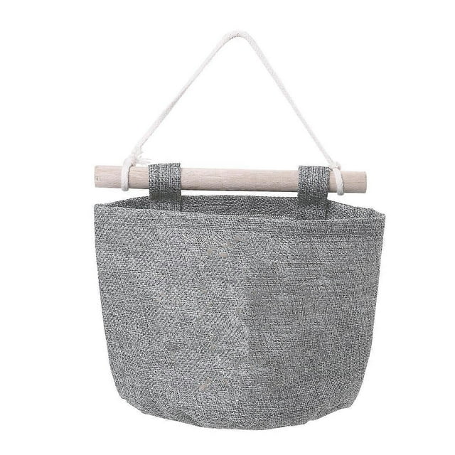 Linen Hanging Bags for Wall Storage Organizer with Wooden Pole Multi Cotton Linen 12.5 x 7.8 x 4.3 inches