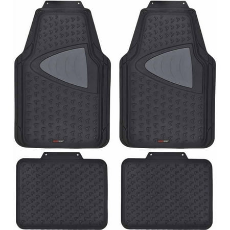 Motor Trend CleanRubber Series, Grid 2-Tone Inlay, 4-piece Odorless Rubber Floor Mats for Car, Truck and