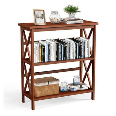 WANCQ Wooden Shelf Bookcase 3-Tier Open Bookshelf W/X-Design Freestanding Rack Natural