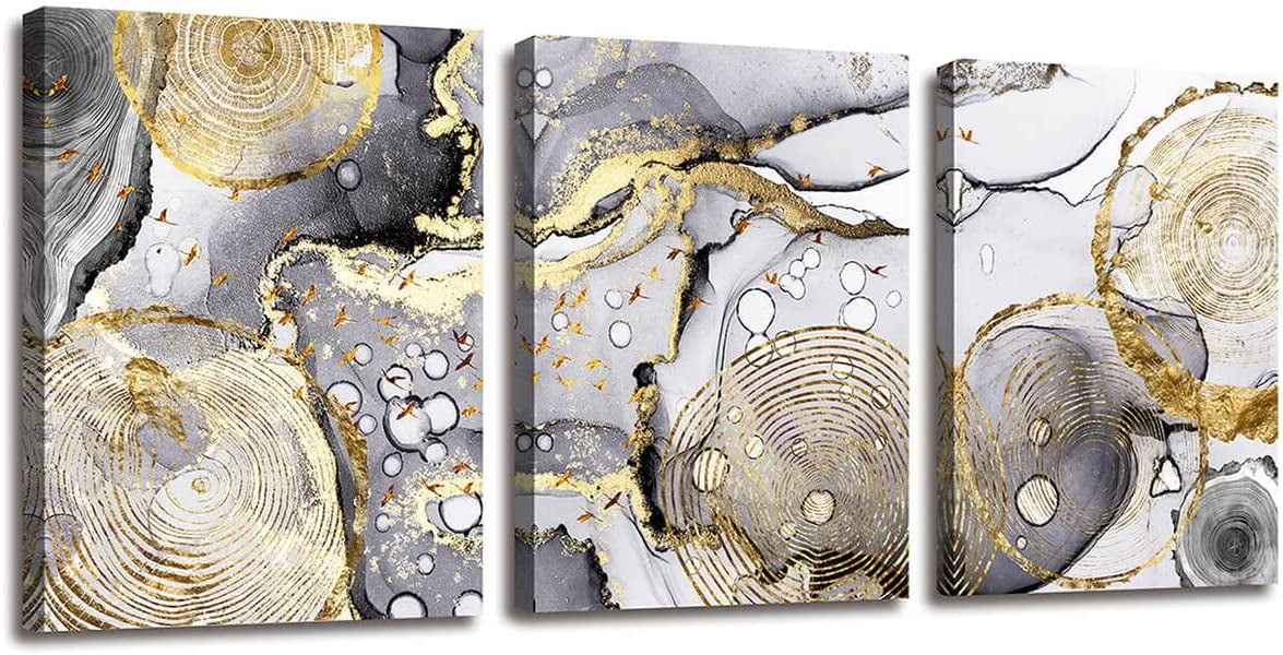 Gold Abstract Wall Art 3 Pieces Modern Framed Artwork Black and White ...