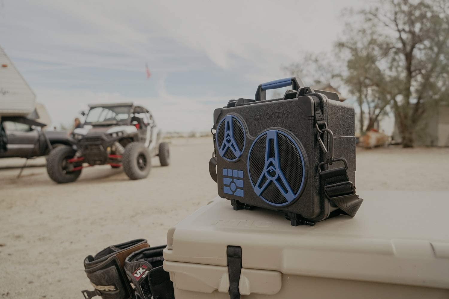 ecoxgear ecojourney rugged waterproof portable bluetooth wireless 65-watt speaker dry storage with 50+ hours playtime(blue)