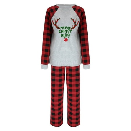 

ketyyh-chn99 Pajamas Set for Family of 2 Family Christmas Hat Pajamas Set Plaid Print Xmas Sleepwear Family Matching Pajamas Set