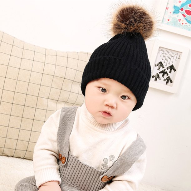 Visland Autumn Winter Infant Baby Woolen Yarn Knitted Hat Cap Soft Warm  Pompom Beanie 