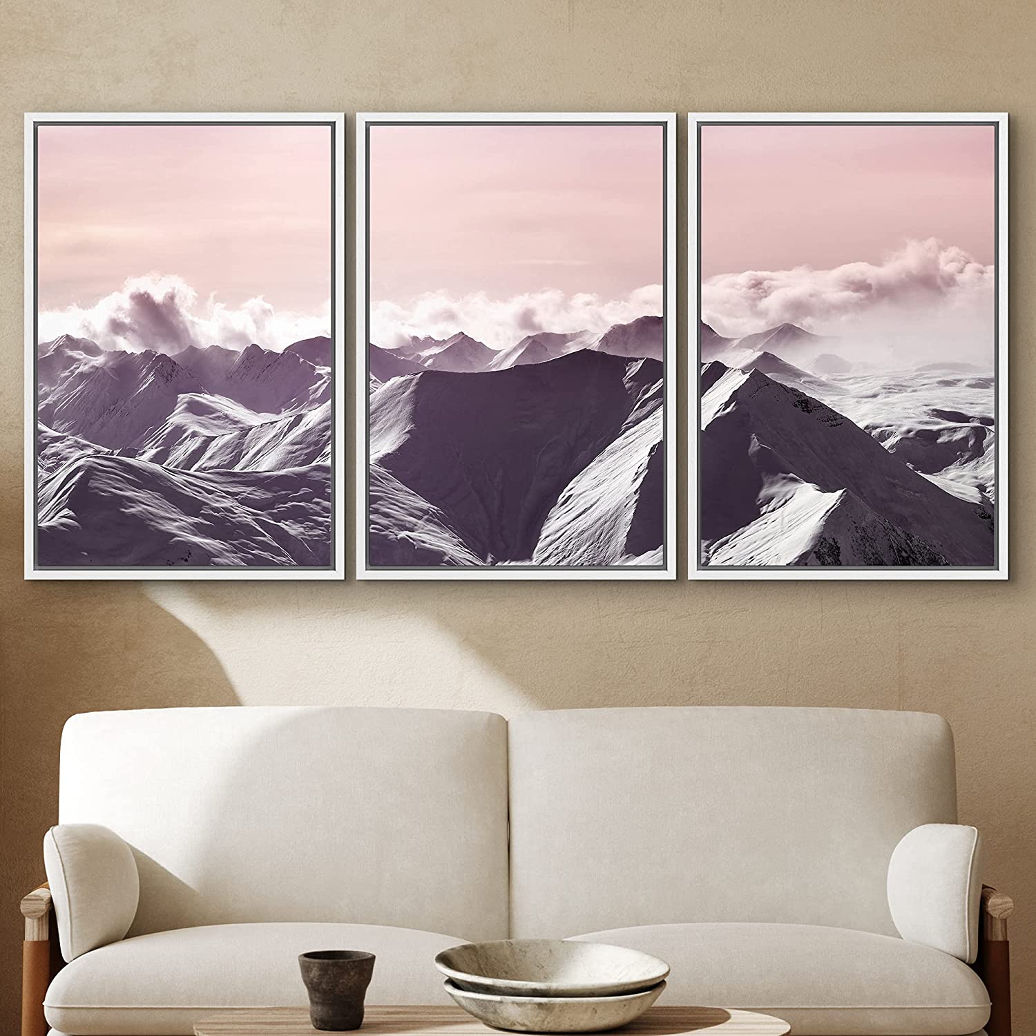 PixonSign Framed Wall Art Print Set Orange Sunset Mountain Range Nature ...